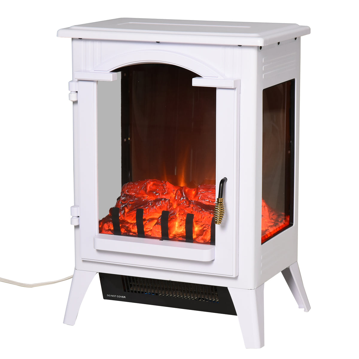 23" Electric Fireplace Heater, Fire Place Stove With Realistic Led Flames And Logs And Overheating Protection, 750W 1500W, White White Metal