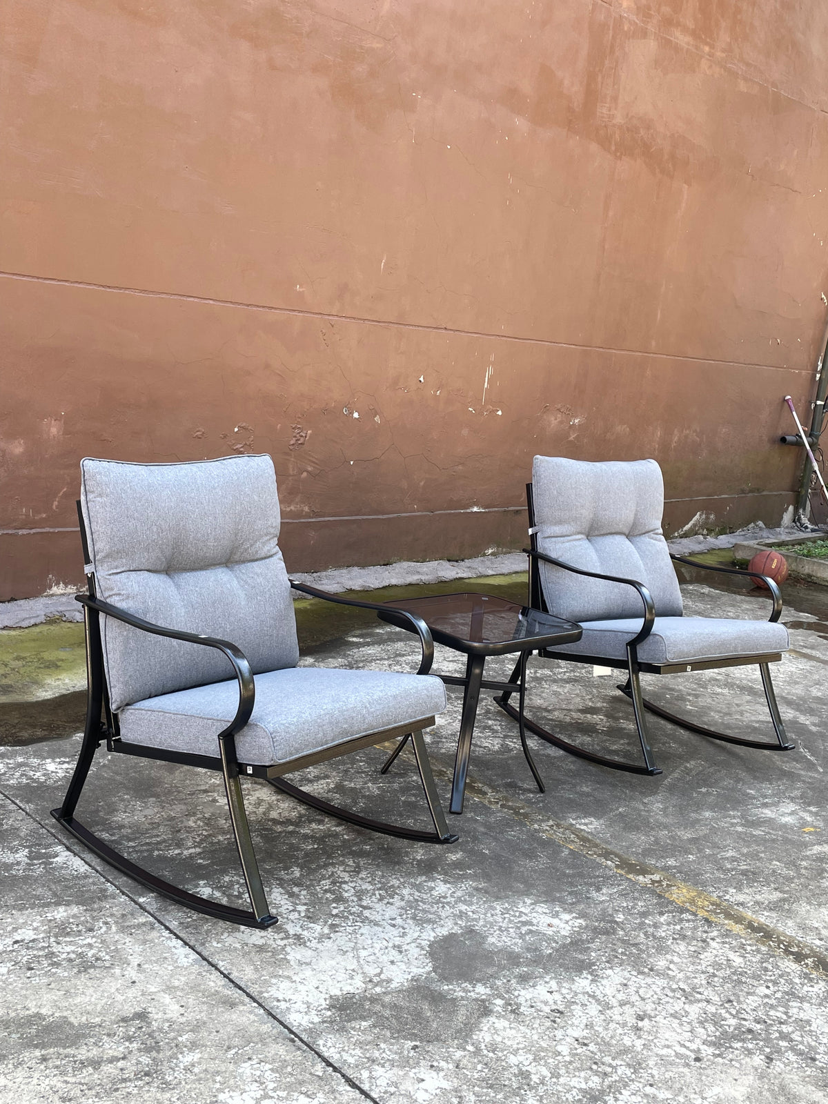 Rocker Set Chair And Teapoy Medium Grey Yes Medium Grey Metal