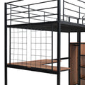 Twin Size Metal Loft Bed With Desk And Metal Grid, Stylish Metal Frame Bed With Lateral Storage Ladder And Wardrobe, Black Black Mdf Metal