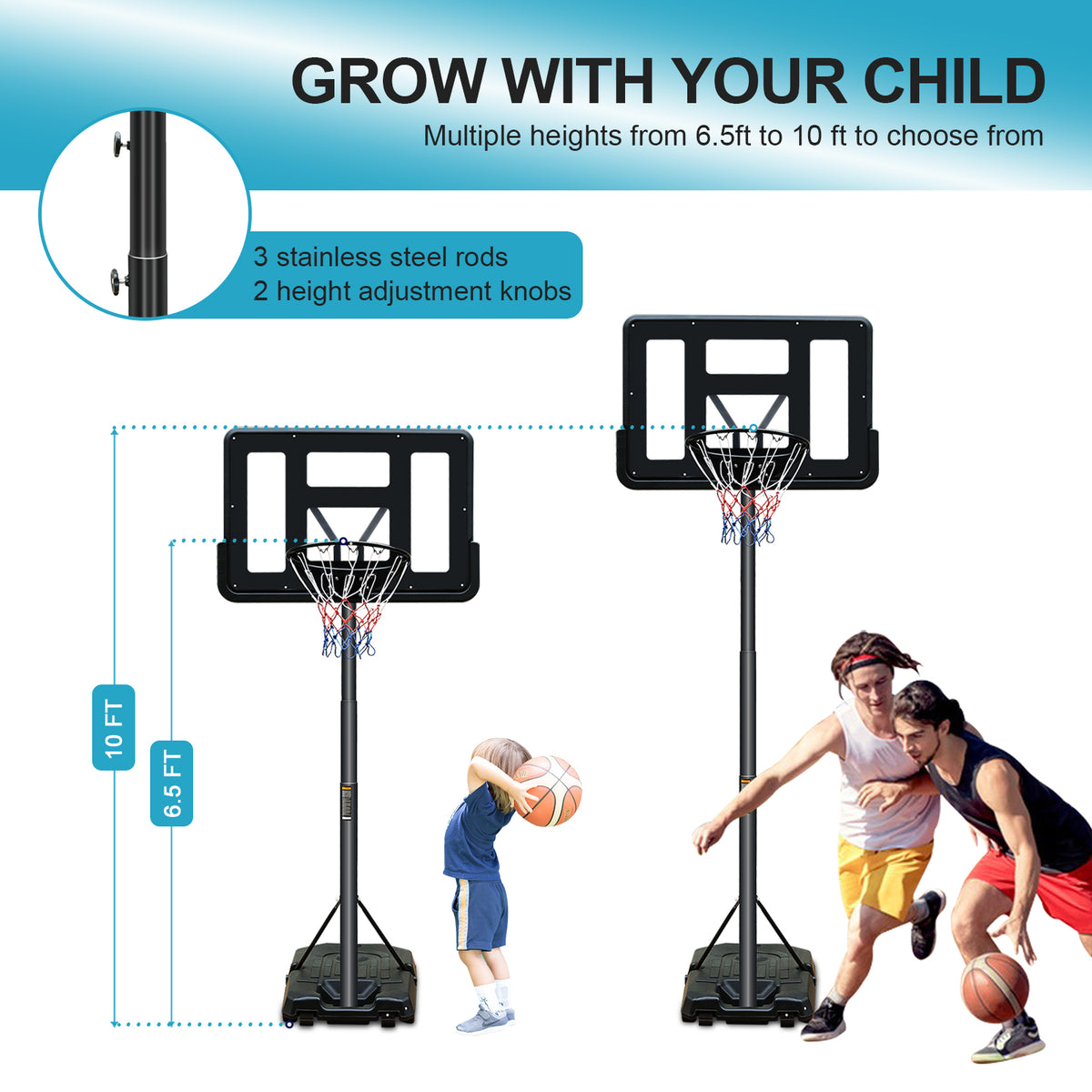 Basketball Hoop Portable Basketball Goal System 6.5 10Ft Adjustable 44In Backboard For Indoor Outdoor Black Balls Sports Black Portable Garden & Outdoor Polyethylene