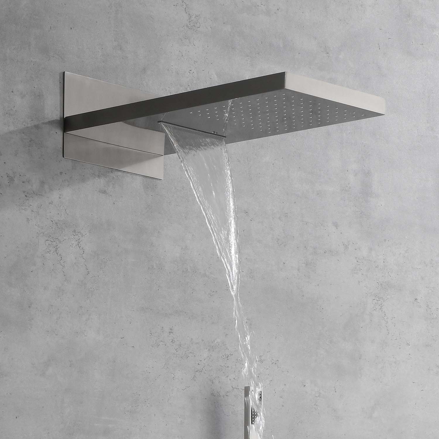 Wall Mounted Waterfall Rain Shower System Brushed Nickel Wall Mounted Bathroom Brass