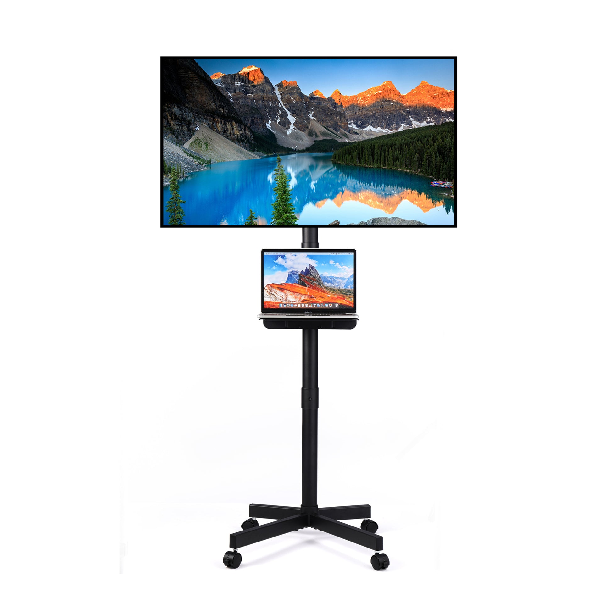 Mobile Tv Stand On Wheels, Height Adjustable Tilt Rolling Tv Stand With Media Shelf For 23 60 Inch Led, Lcd, Oled Flat&Curved Tvs, Holds Up To 55Lbs, Max Vesa 400X400Mm Black Stainless Steel