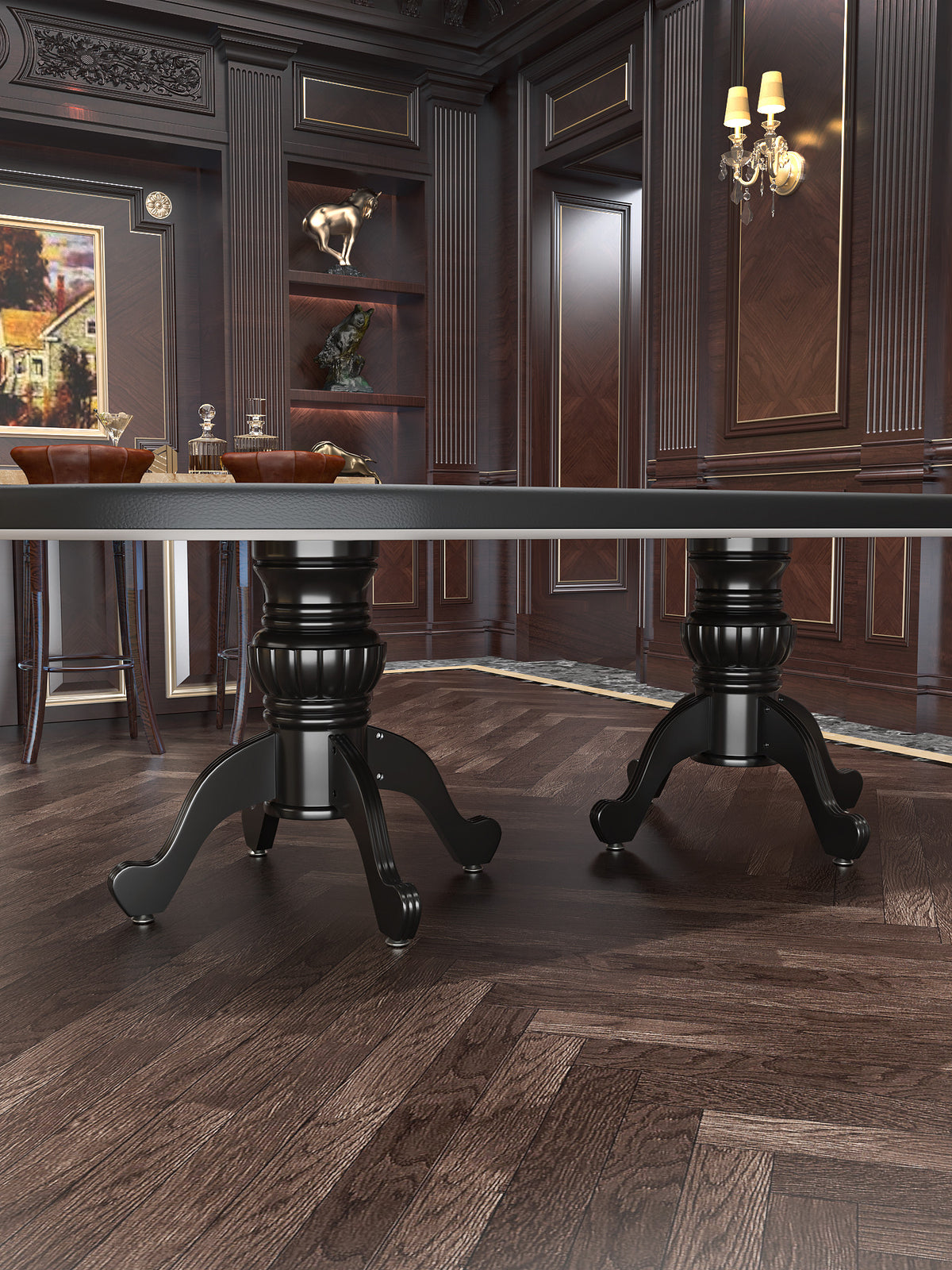 96" Oval Aura Casino Waterproof Felt Curved Legs Poker Table Black Wood