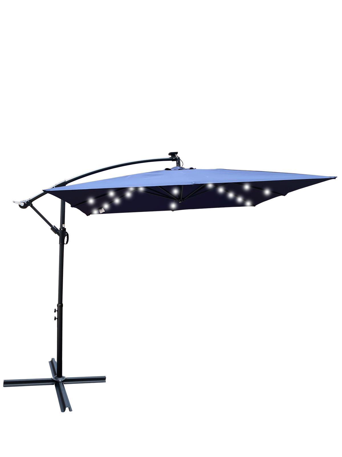 Square 2.5X2.5M Outdoor Patio Umbrella Solar Powered Led Lighted Sun Shade Market Waterproof 8 Ribs Umbrella With Crank And Cross Base For Garden Deck Backyard Pool Shade Outside Deck Swimming Pool