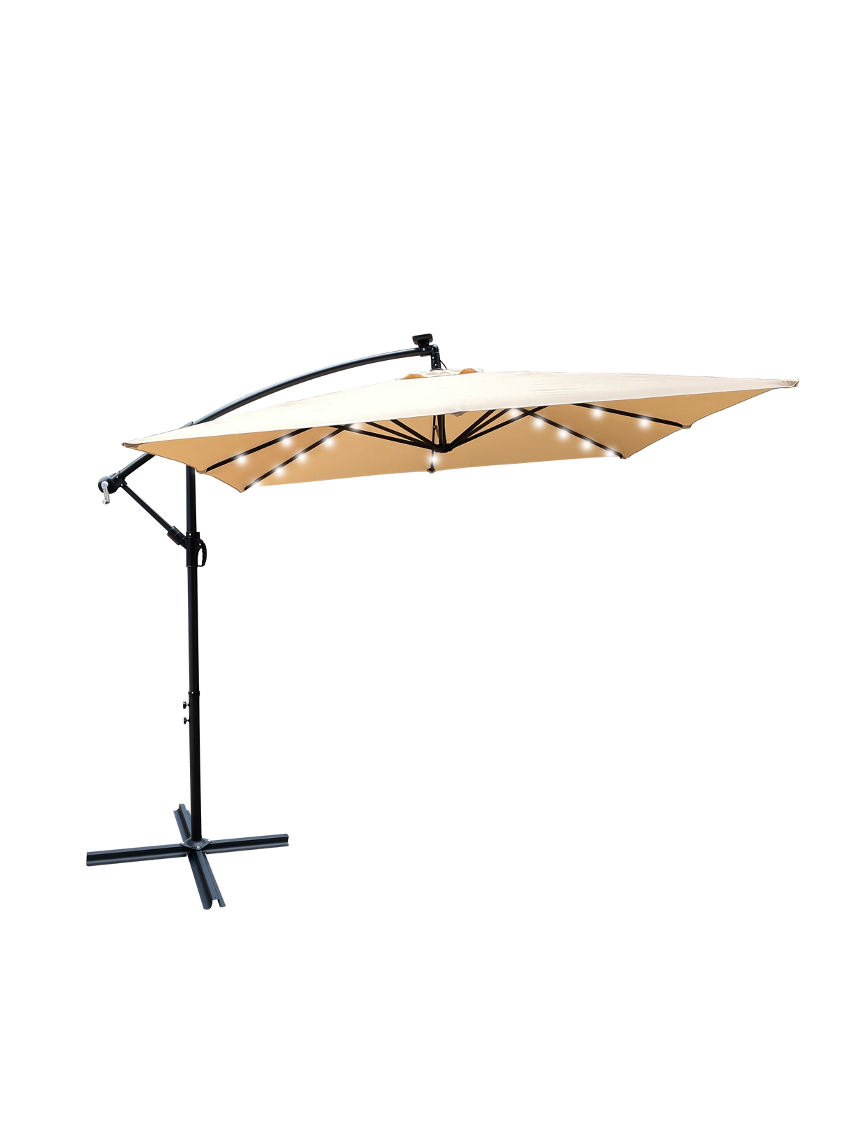 Square 2.5X2.5M Outdoor Patio Umbrella Solar Powered Led Lighted Sun Shade Market Waterproof 8 Ribs Umbrella With Crank And Cross Base For Garden Deck Backyard Pool Shade Outside Deck Swimming Pool