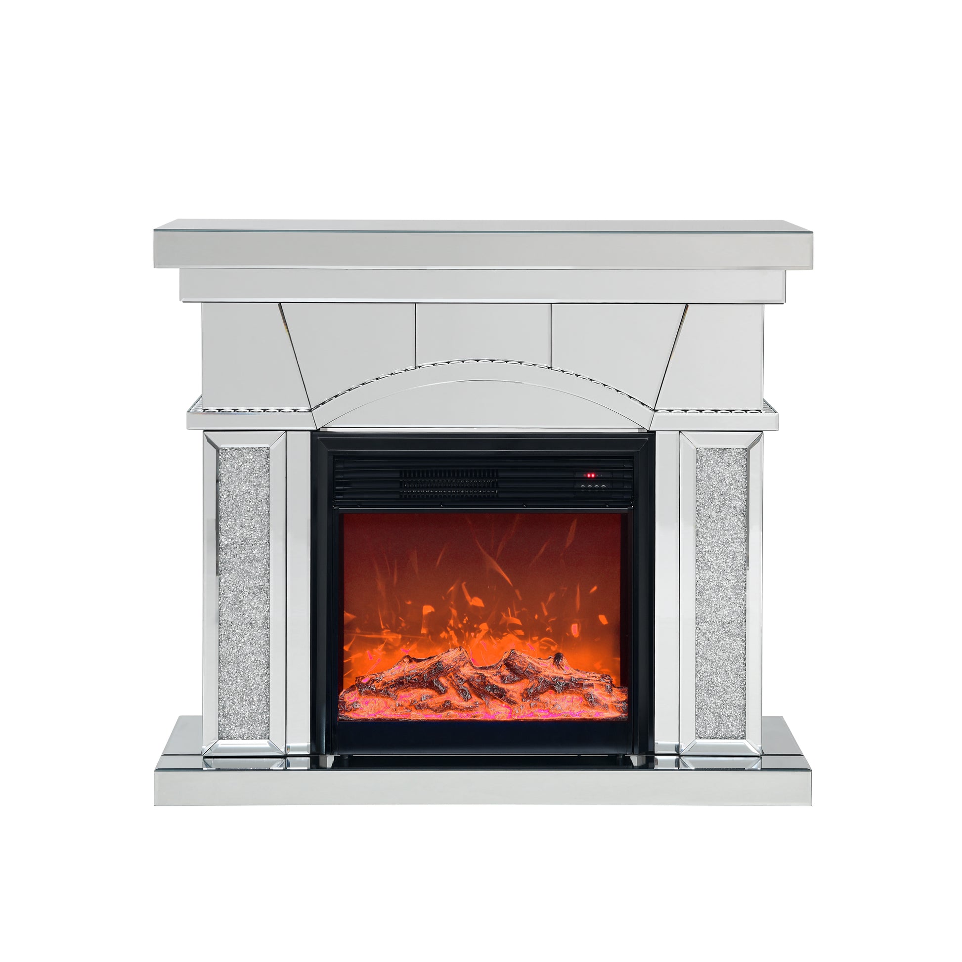 W 46" X D 12.5" X H 41" Dome Door Acrylic Mirror Fireplace Cabinet, Tv Fireplace Cabinet Powder Coated Electric Primary Living Space Yes Insert Electric 41 50 Yes Silver 400 Natural Vent American Design Acrylic Mdf Glass