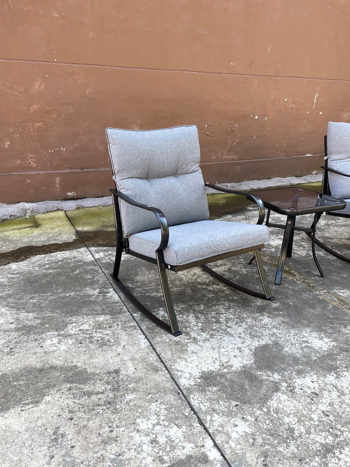 Rocker Set Chair And Teapoy Medium Grey Yes Medium Grey Metal