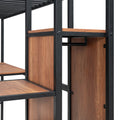 Twin Size Metal Loft Bed With Desk And Metal Grid, Stylish Metal Frame Bed With Lateral Storage Ladder And Wardrobe, Black Black Mdf Metal