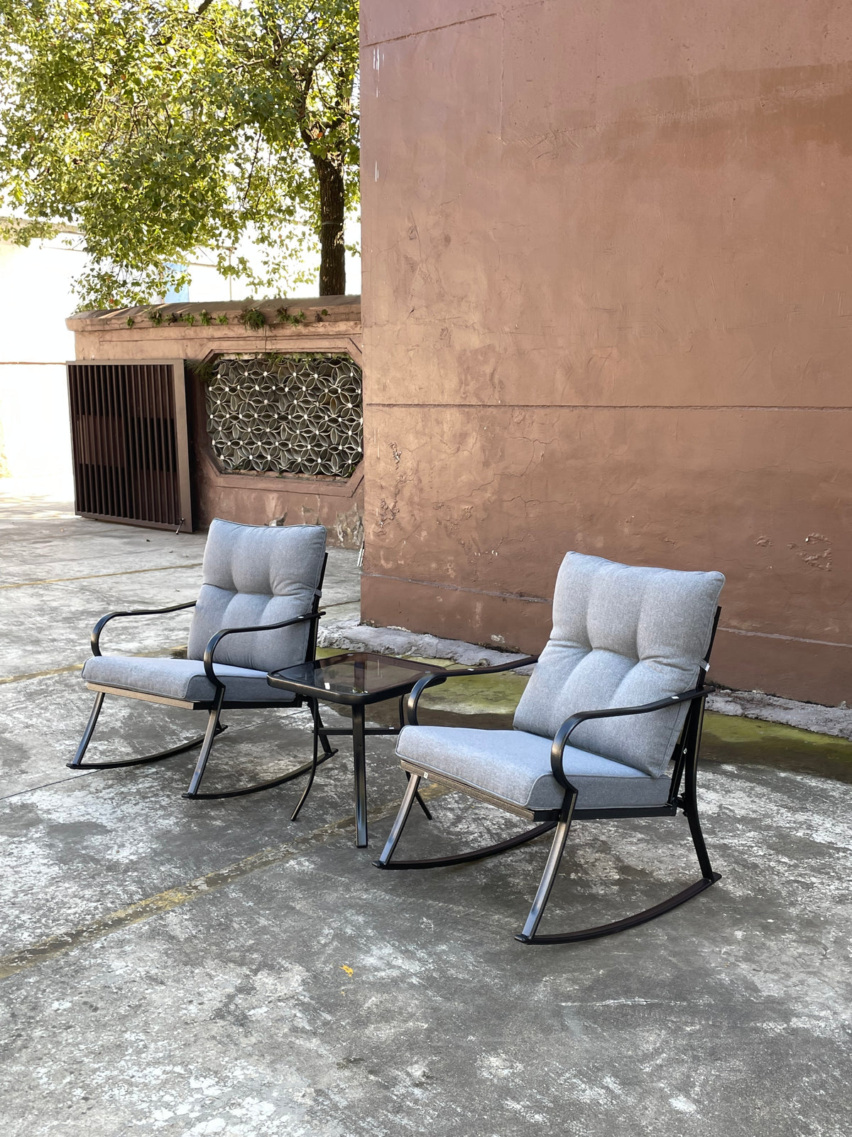 Rocker Set Chair And Teapoy Medium Grey Yes Medium Grey Metal