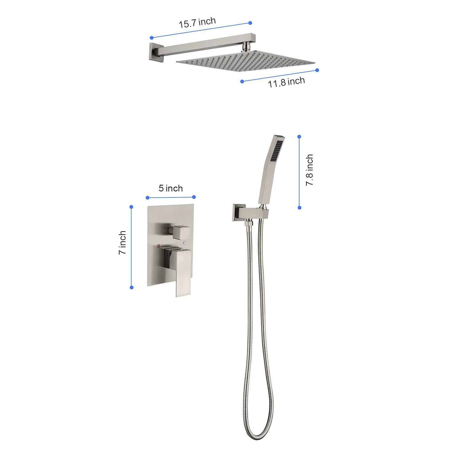 12" Rain Shower Head Systems Wall Mounted Shower One Brushed Nickel Wall Mounted Bathroom Brass