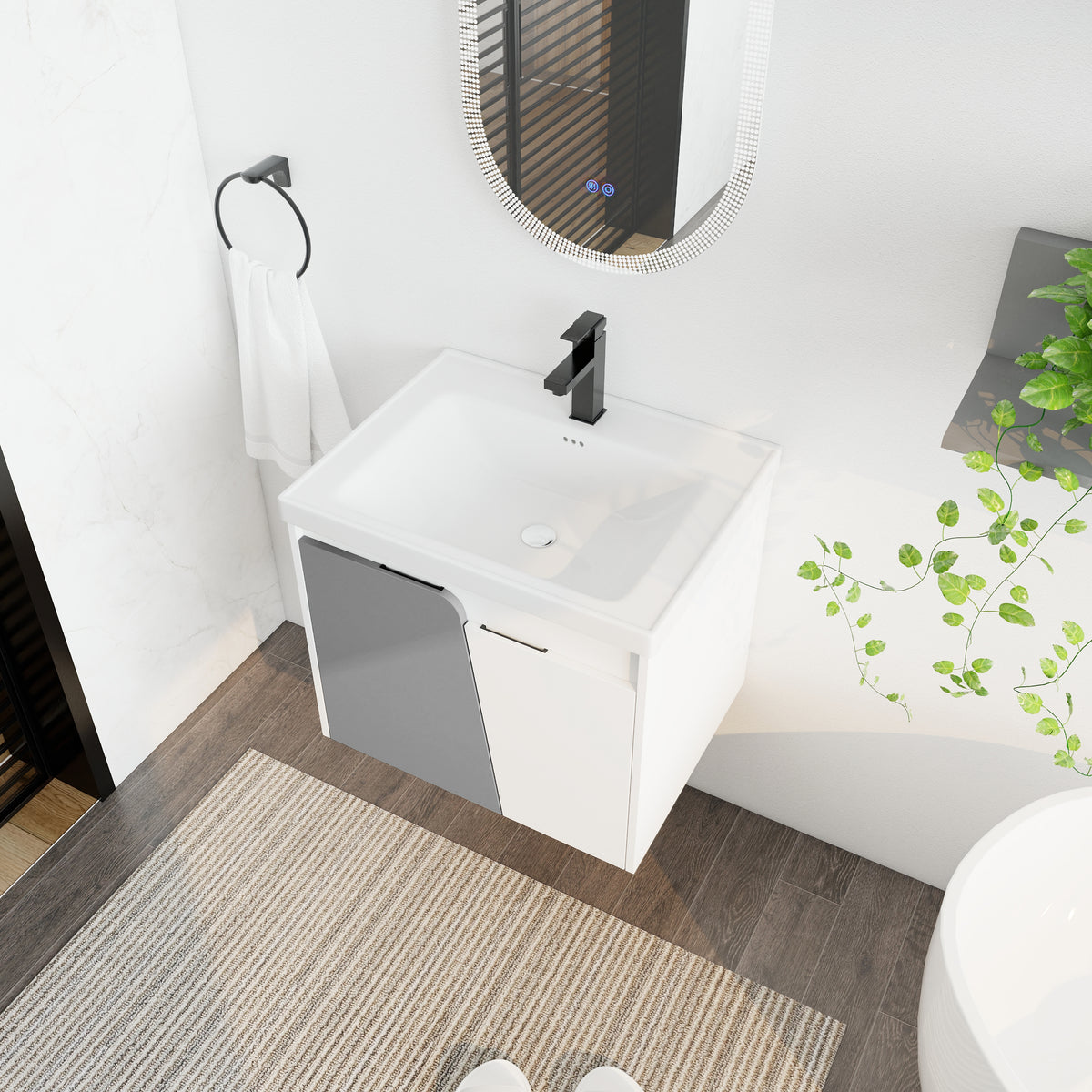24 Inch Wall Mounted Bathroom Vanity With Sink, For Small Bathroom Kd Packing White 2 Bathroom Wall Mounted Modern Plywood