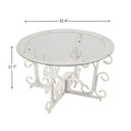 Glass Coffee Table With Sturdy Iron Leaf Shape Base, Leisure Cocktail Table With Tempered Glass Top For Living Room, Dining Room White White Glass Metal