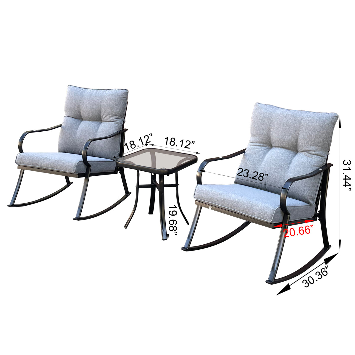 Rocker Set Chair And Teapoy Medium Grey Yes Medium Grey Metal