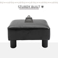 Ottoman Foot Rest, Small Foot Stool With Faux Leather Upholstery, Rectangular Ottoman Footrest With Padded Foam Seat And Plastic Legs, Bright Black Black Faux Leather