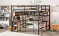 Metal Loft Bed With Bookcase, Desk And Cabinet, Full, Black Black Metal