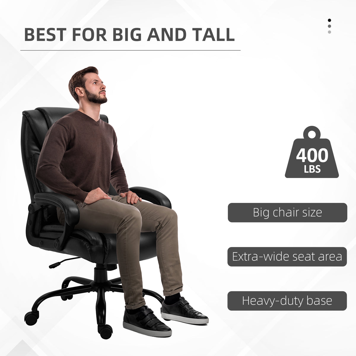 Big And Tall 400Lbs Executive Office Chair With Wide Seat, Computer Desk Chair With High Back Pu Leather Ergonomic Upholstery, Adjustable Height And Swivel Wheels, Black Black Faux Leather