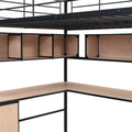 Metal Loft Bed With Bookcase, Desk And Cabinet, Full, Black Black Metal