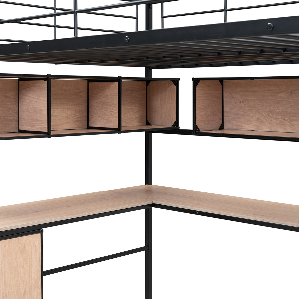 Metal Loft Bed With Bookcase, Desk And Cabinet, Full, Black Black Metal
