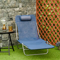 Folding Chaise Lounge Pool Chair, Patio Sun Tanning Chair, Outdoor Lounge Chair With 6 Position Reclining Back,Mesh Seat, And Headrest For Beach, Yard, Patio, Blue Blue Steel