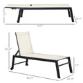 Outdoor Lounge Chair, Patio Lounger With 5 Position Reclining Backrest And 2 Wheels For Poolside, Beach, Lawn, Cream White White Steel