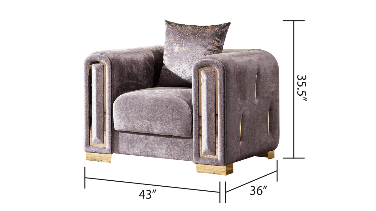 3Pc Modern Living Room Set In Grey Grey Velvet Wood Primary Living Space Medium Firm Tight Back Modern Acacia Upholstered Wood 6 Seat