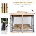 3 Seat Patio Swing Chair, Outdoor Gazebo Swing With Double Tier Canopy, Mesh Sidewalls, Cushioned Seat And Pillows, Beige Beige Steel