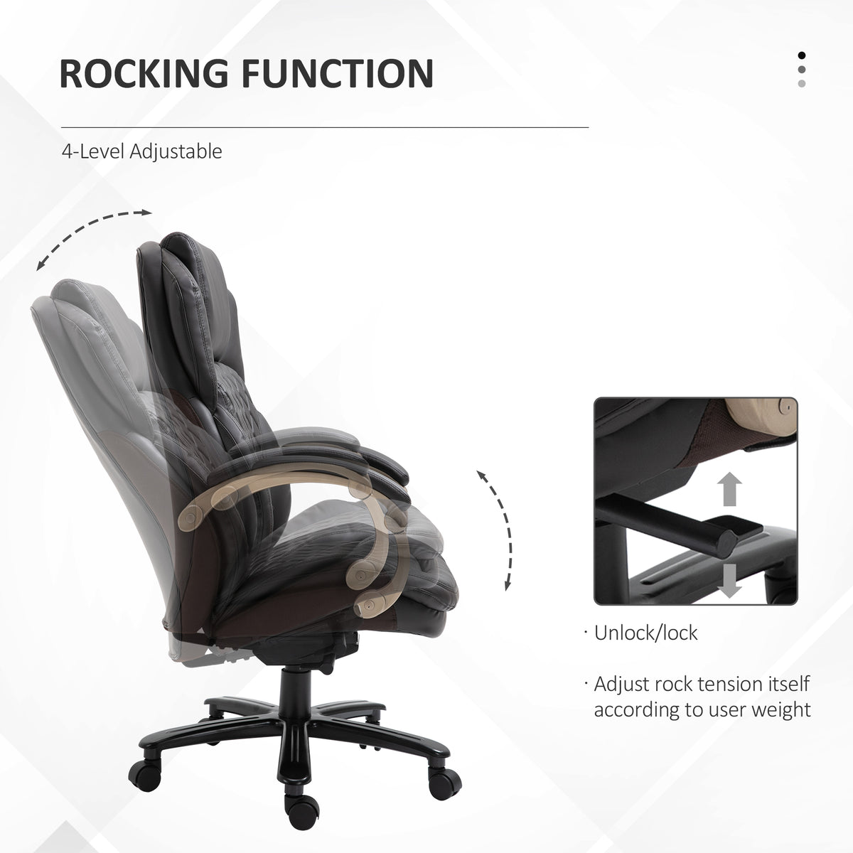 Big And Tall Executive Office Chair With Wide Seat, Computer Desk Chair With High Back Diamond Stitching, Adjustable Height & Swivel Wheels, Brown Brown Pu Leather
