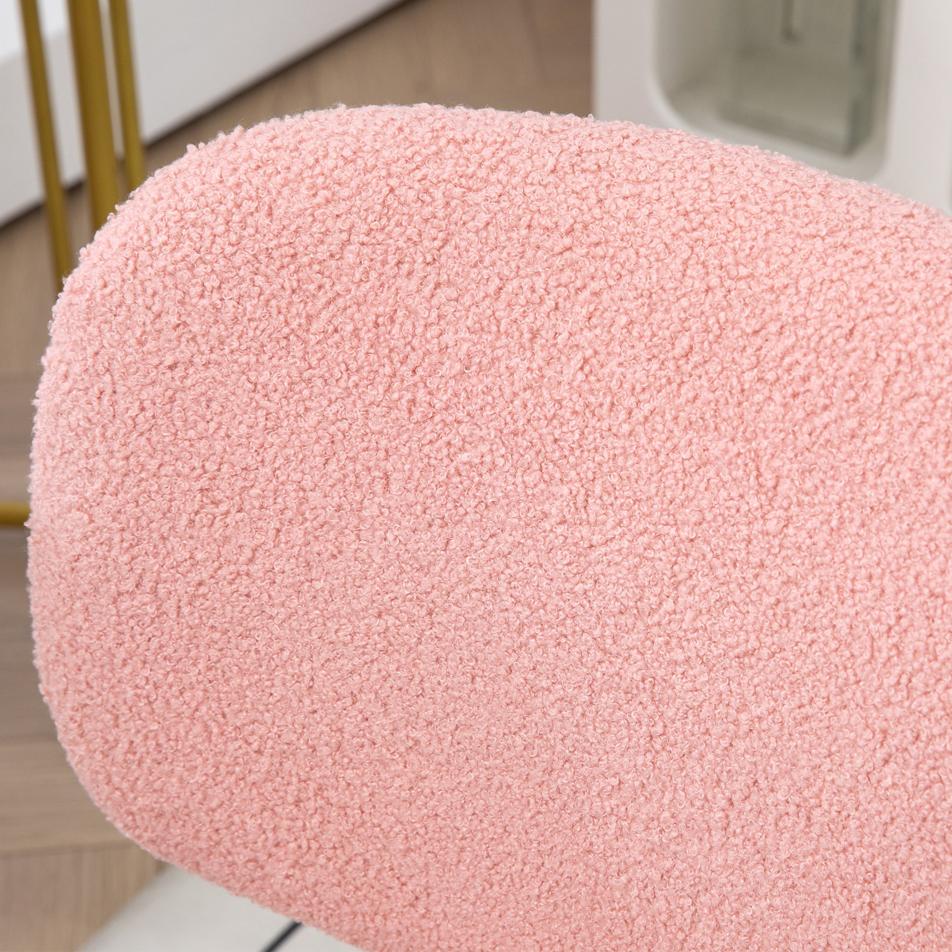 Cute Armless Office Chair, Teddy Fleece Fabric Computer Desk Chair, Vanity Task Chair With Adjustable Height, Swivel Wheels, Mid Back, Pink Pink Linen
