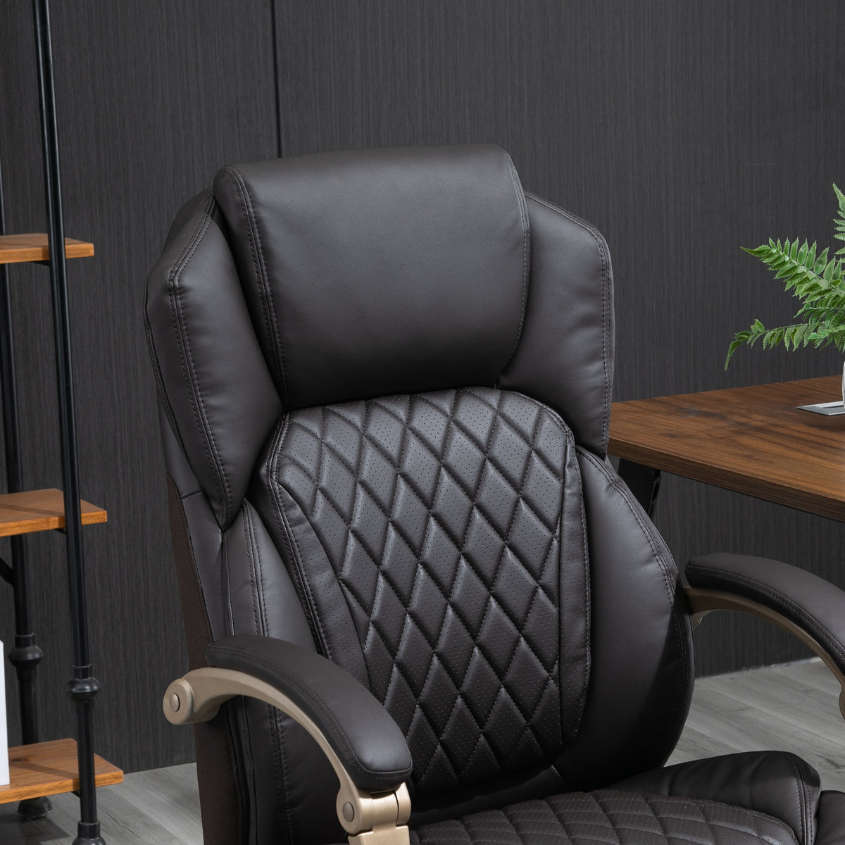 Big And Tall Executive Office Chair With Wide Seat, Computer Desk Chair With High Back Diamond Stitching, Adjustable Height & Swivel Wheels, Brown Brown Pu Leather