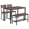 Industrial 4 Piece Dining Room Table Set With Bench Wooden Kitchen Table And Chairs W Storage Rack For Kitchen, Dinette, Black Brown Rustic Brown Mdf