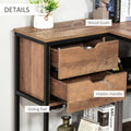 L Shaped Home Offie Computer Desk With Storage Shelves, 2 Dawers And Industrial Steel Frame, Black Brown Brown Mdf