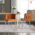 Coolmore Leisure Dining Chairs Accent Chair Velvet Accent Lounge Chair With Metal Feet 2Pc Set Orange Boucle