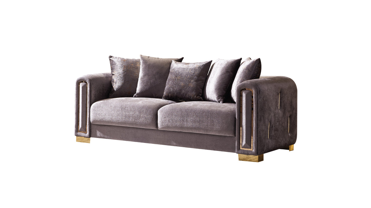 3Pc Modern Living Room Set In Grey Grey Velvet Wood Primary Living Space Medium Firm Tight Back Modern Acacia Upholstered Wood 6 Seat