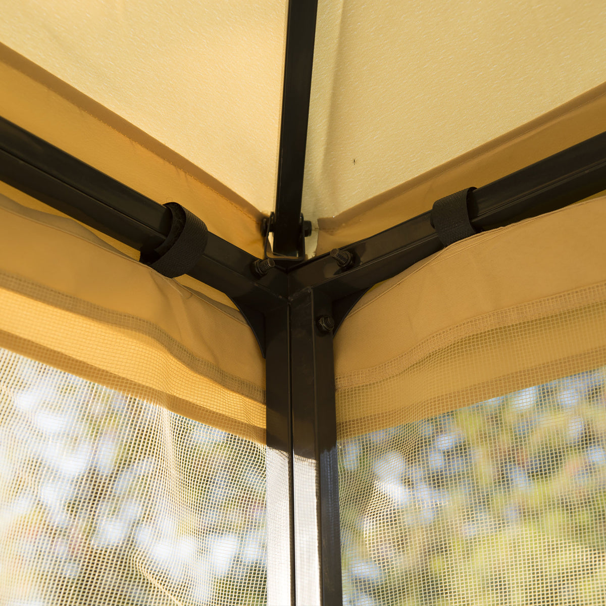 10' X 10' Metal Patio Gazebo, Double Roof Outdoor Gazebo Canopy Shelter With Tree Motifs Corner Frame And Netting, For Garden, Lawn, Backyard, And Deck, Beige Beige Polyester