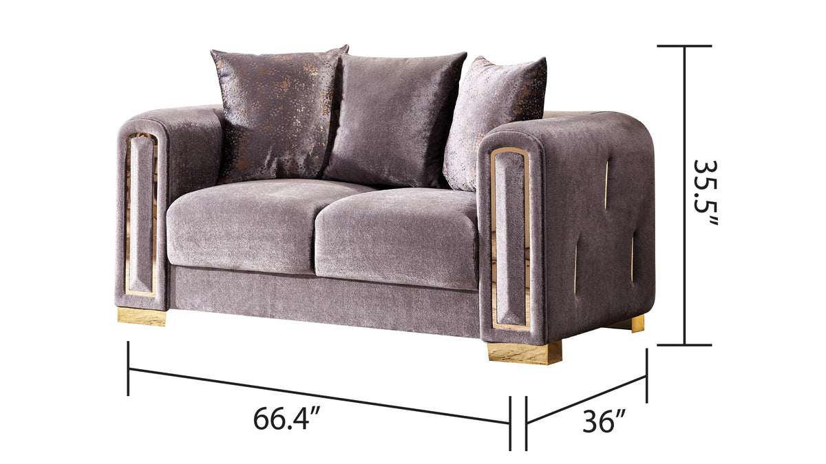 3Pc Modern Living Room Set In Grey Grey Velvet Wood Primary Living Space Medium Firm Tight Back Modern Acacia Upholstered Wood 6 Seat