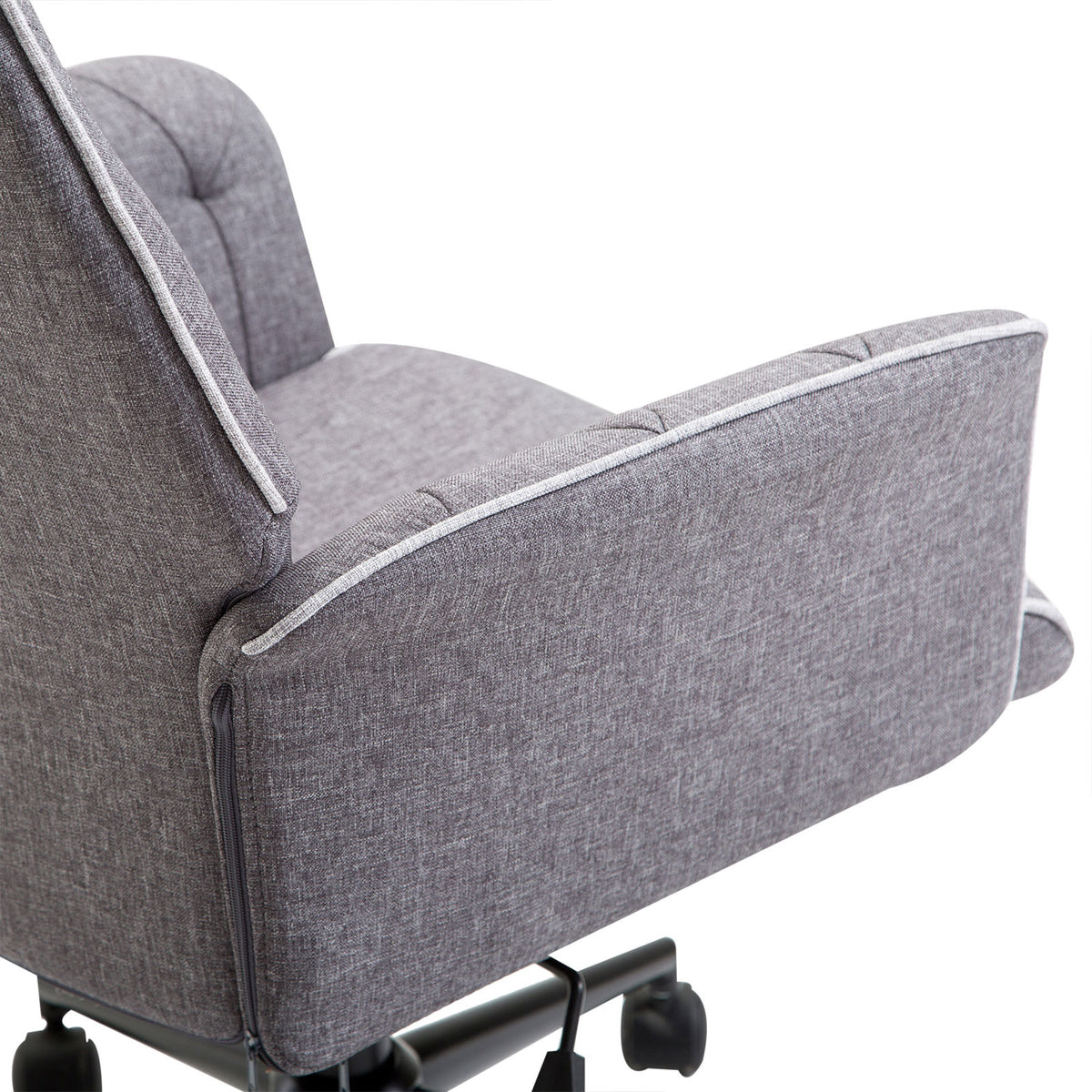Linen Home Office Chair, Tufted Height Adjustable Computer Desk Chair With Swivel Wheels And Padded Armrests, Dark Gray Grey Fabric