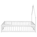 Full House Shaped Headboard Floor Bed With Fence ,White Full White Wood Bedroom American Design Pine Bed Frame Pine