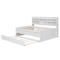Full Size Wooden Captain Bed With Built In Bookshelves,Three Storage Drawers And Trundle,White Wash White Solid Wood Mdf