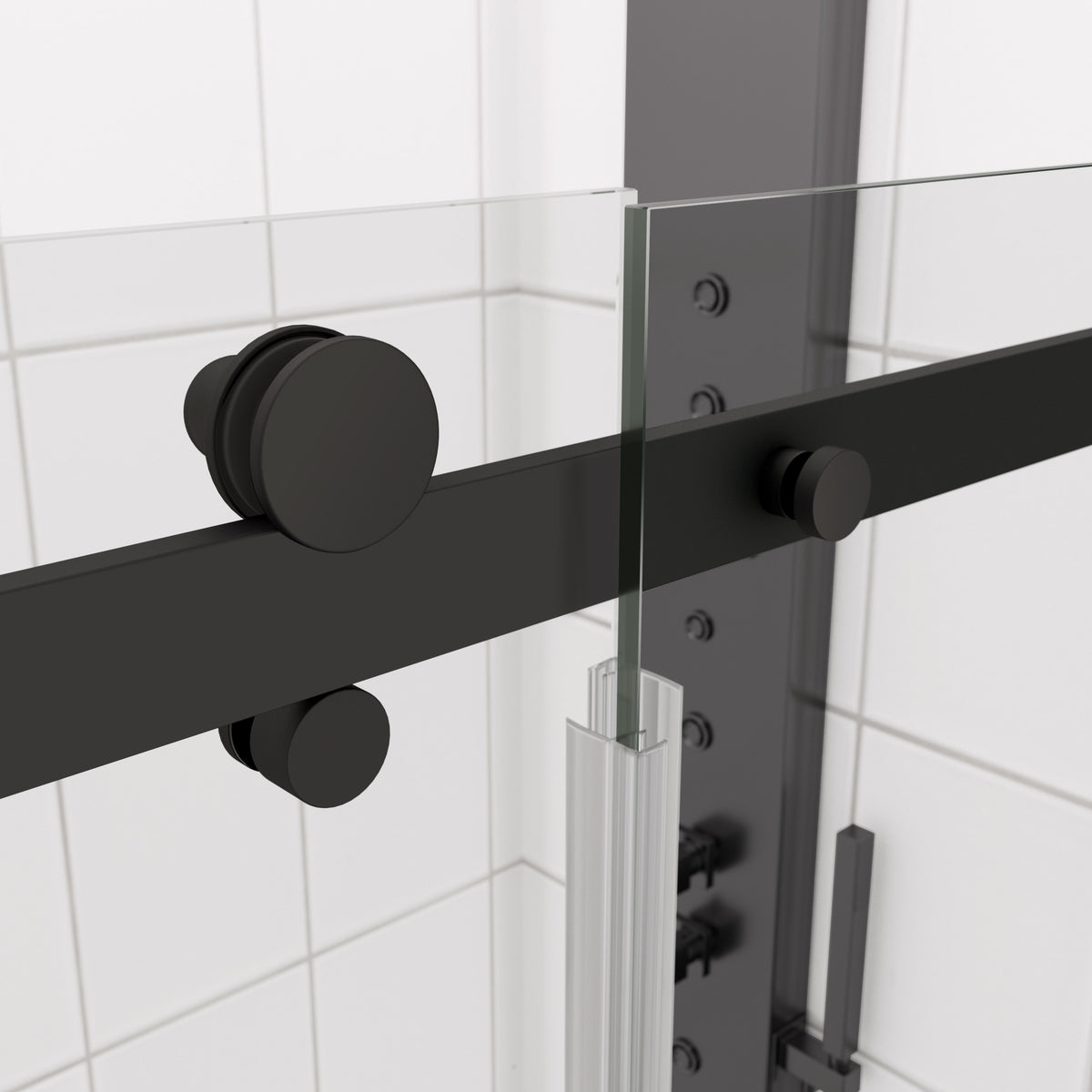 Bathtub Shower Door, Sliding Door, With 5 16" Tempered Glass And Matted Black Finish 6058 Matte Black Aluminium Alloy