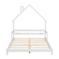 Full House Shaped Headboard Bed With Handrails ,Slats ,White Full White Wood Bedroom American Design Pine Bed Frame Pine