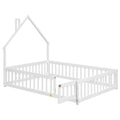 Full House Shaped Headboard Floor Bed With Fence ,White Full White Wood Bedroom American Design Pine Bed Frame Pine