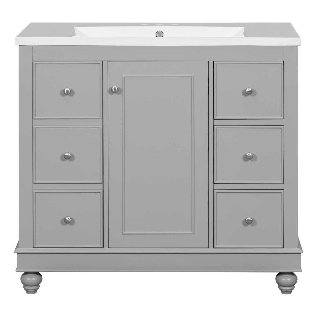Contemporary Gray Bathroom Vanity Cabinet 36X18X34 Inches, 4 Drawers & 1 Cabinet Door, Multipurpose Storage, Resin Integrated Sink, Adjustable Shelves, Solid Wood Frame With Mdf Gray Modern Solid Wood Mdf Resin