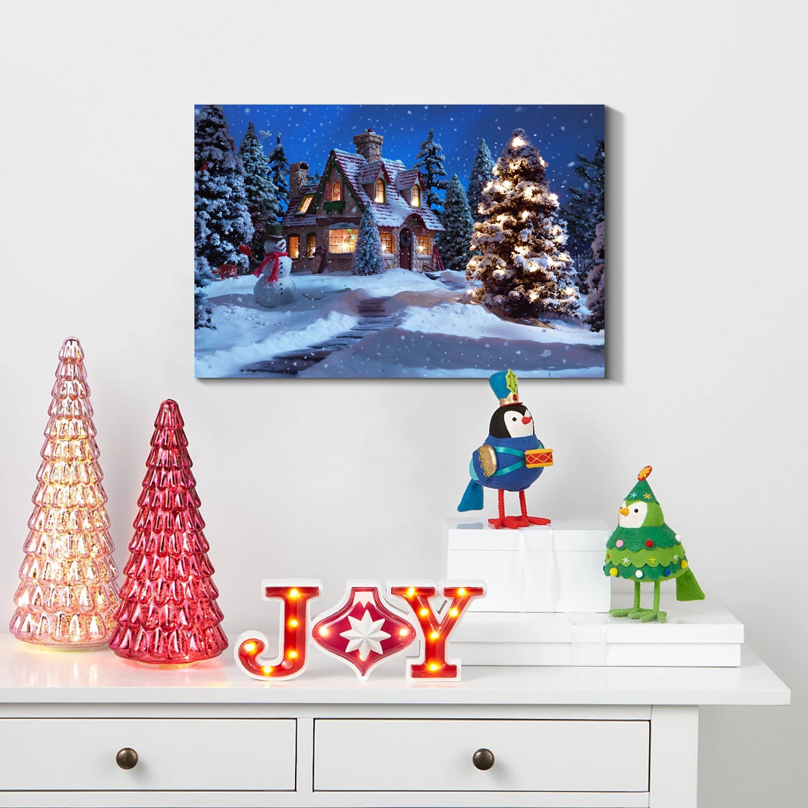 Framed Canvas Wall Art Decor Painting For Chrismas, Chrismas Tree In Forest Chrismas Gift Painting For Chrismas Gift, Decoration For Chrismas Eve Living Room, Bedroom Decor 3624In Thickness 1.5Inch