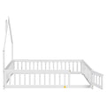 Full House Shaped Headboard Floor Bed With Fence ,White Full White Wood Bedroom American Design Pine Bed Frame Pine