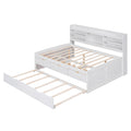Full Size Wooden Captain Bed With Built In Bookshelves,Three Storage Drawers And Trundle,White Wash White Solid Wood Mdf