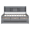 Full Size Wooden Captain Bed With Built In Bookshelves,Three Storage Drawers And Trundle,Light Grey Old Sku:Gx001029Aae Light Grey Solid Wood Mdf