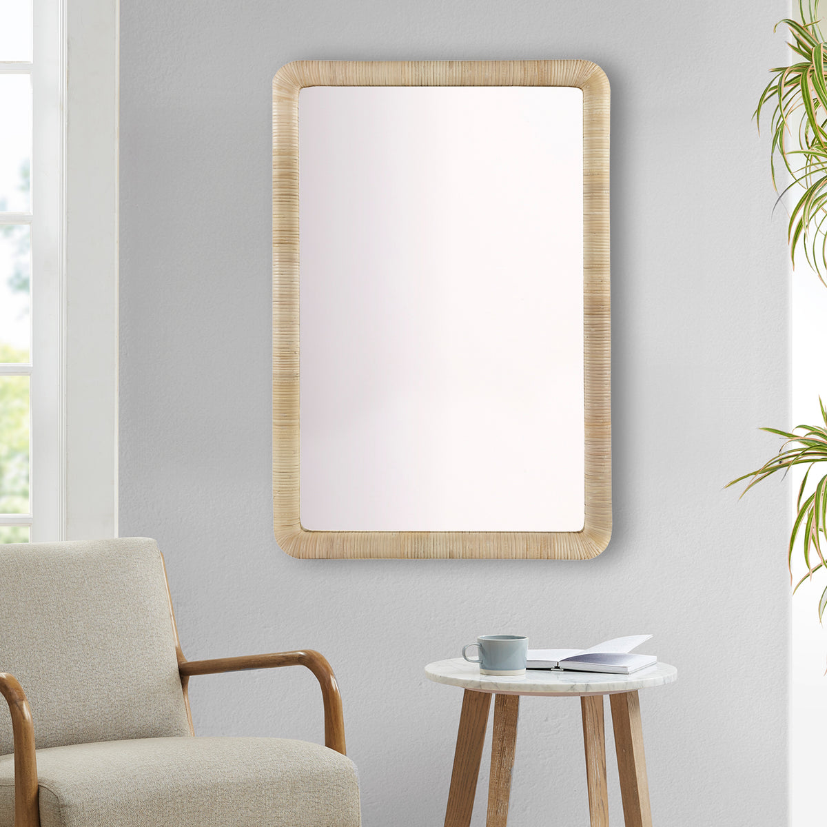 Natural Rattan Rectangle Wall Mirror Natural See Below Natural Mdf