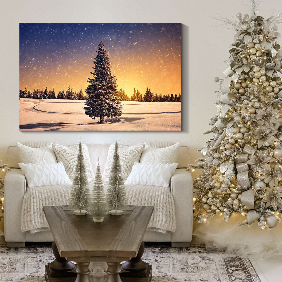 Framed Canvas Wall Art Decor Painting For Chrismas, Chrismas Tree In Dawn Chrismas Gift Painting For Chrismas Gift, Decoration For Chrismas Eve Living Room, Bedroom Decor 3624In Thickness 1.5Inch
