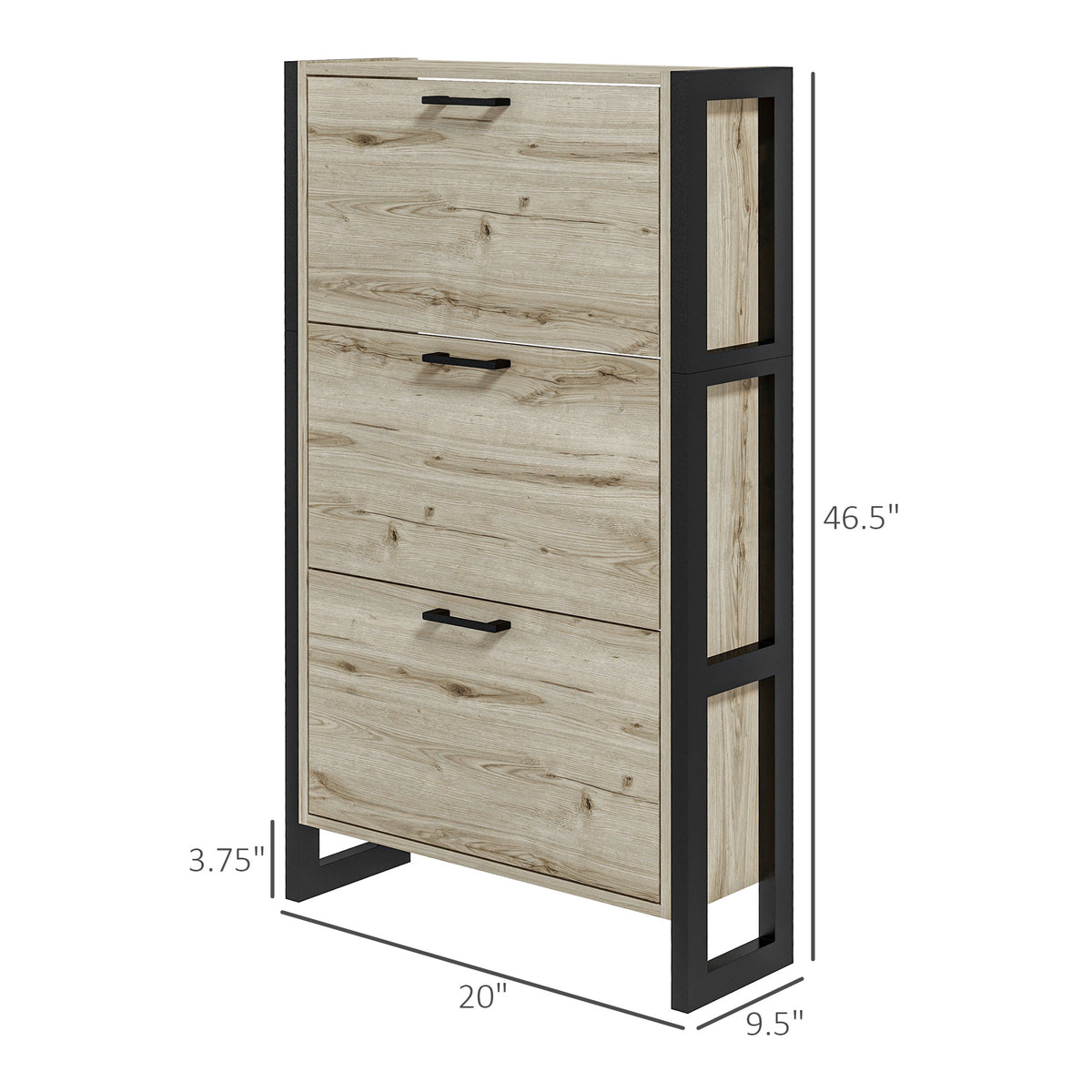 Industrial Shoe Cabinet With 3 Flip Drawers, Freestanding Shoe Storage Cabinet For 15 Pairs, Narrow Slim Shoe Rack For Entryway, Hallway, Walnut Walnut Mdf