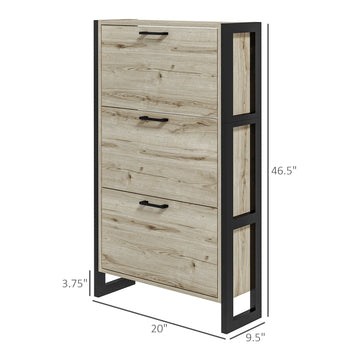 Industrial Shoe Cabinet With 3 Flip Drawers, Freestanding Shoe Storage Cabinet For 15 Pairs, Narrow Slim Shoe Rack For Entryway, Hallway, Walnut Walnut Mdf